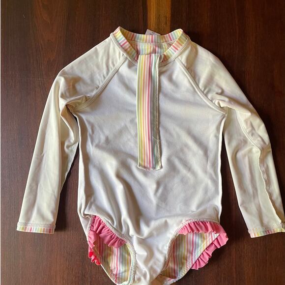 Girls Swimsuit Ruffle Butts One-piece Long-sleeve Pink Blue White Size 3T EUC - Picture 3 of 11